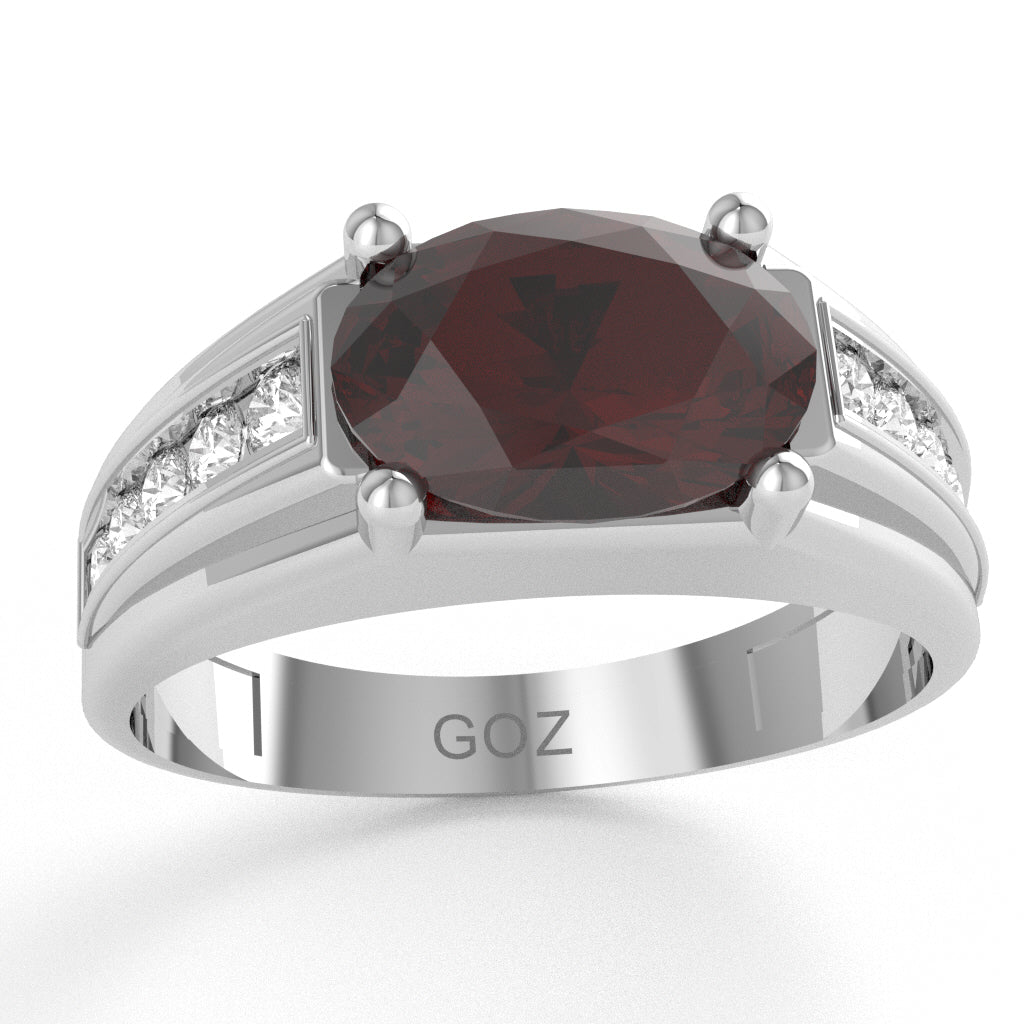 Garnet Diamond Designer Channel Ring In 10k White Gold