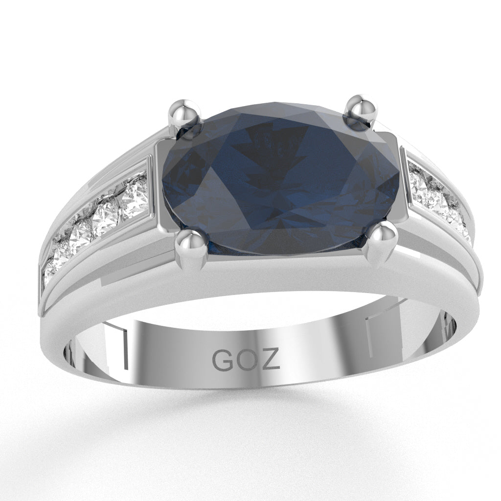 Lab-Created Sapphire Diamond Designer Channel Ring In 10k White Gold