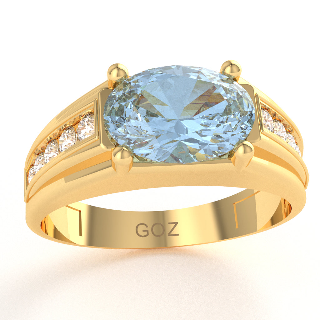 Aquamarine Diamond Designer Channel Ring In 10k Yellow Gold