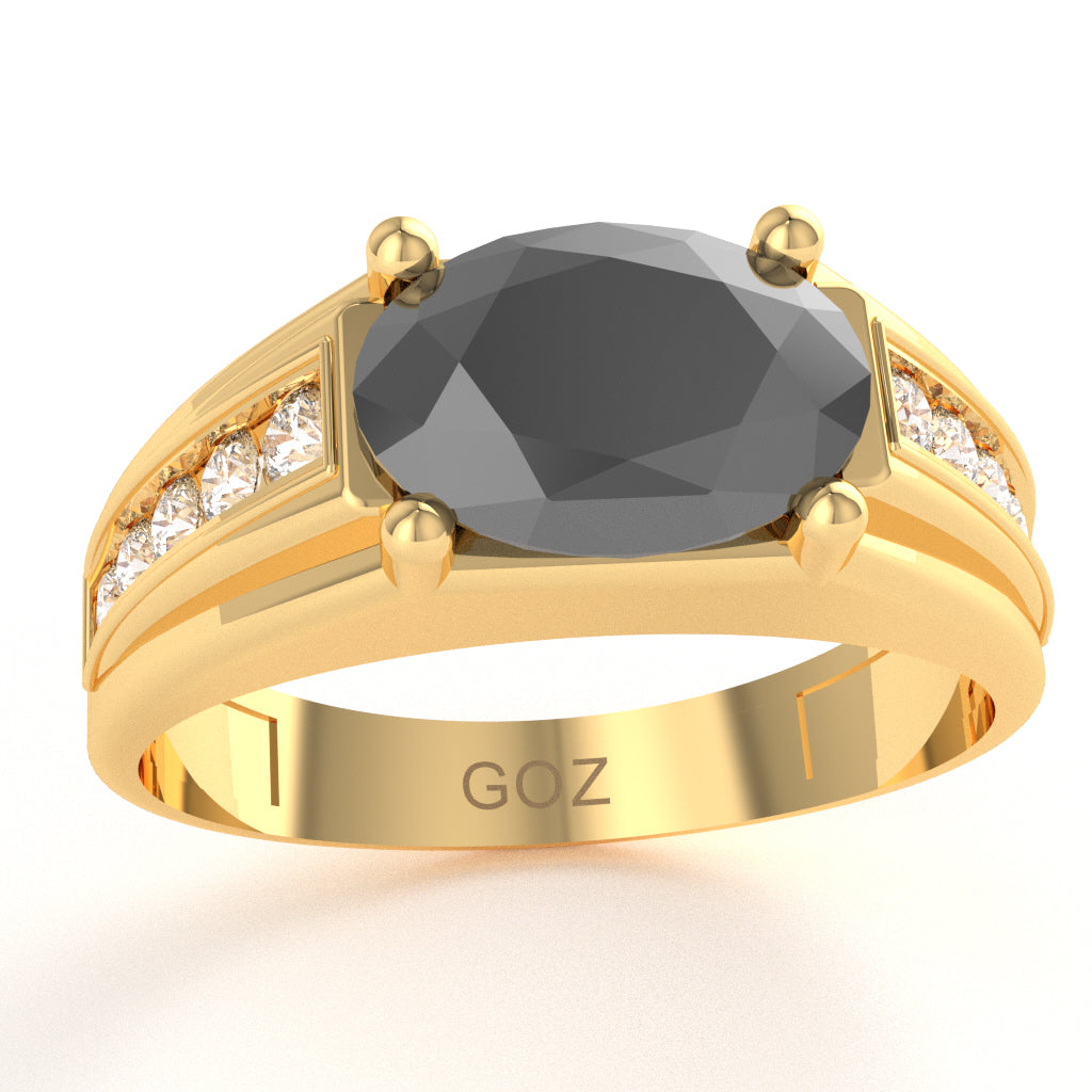 Black Onyx Diamond Designer Channel Ring In 10k Yellow Gold
