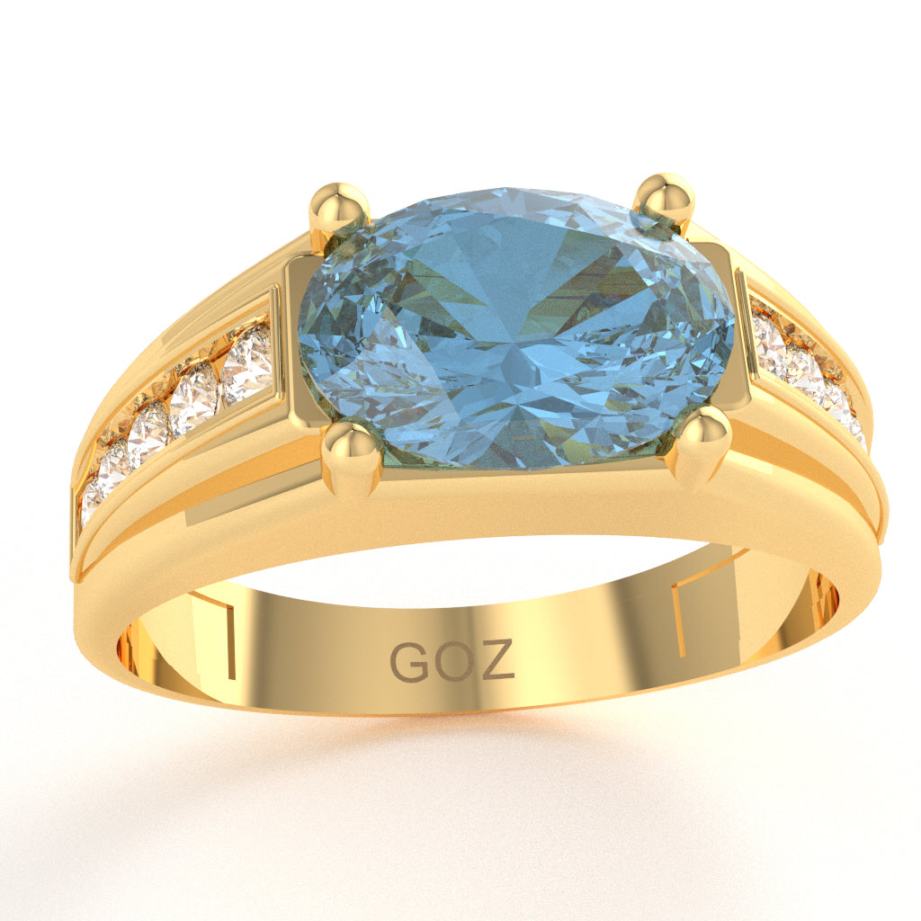 Blue Topaz Diamond Designer Channel Ring In 10k Yellow Gold