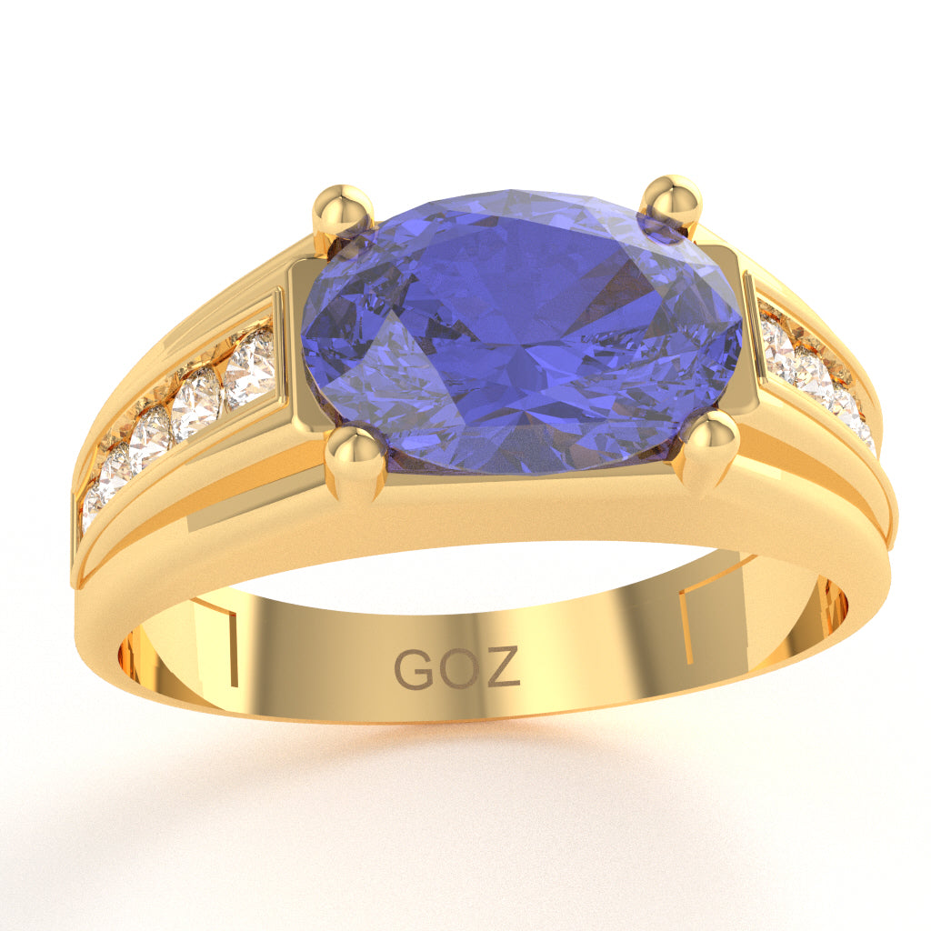 Tanzanite Diamond Designer Channel Ring In 10k Yellow Gold