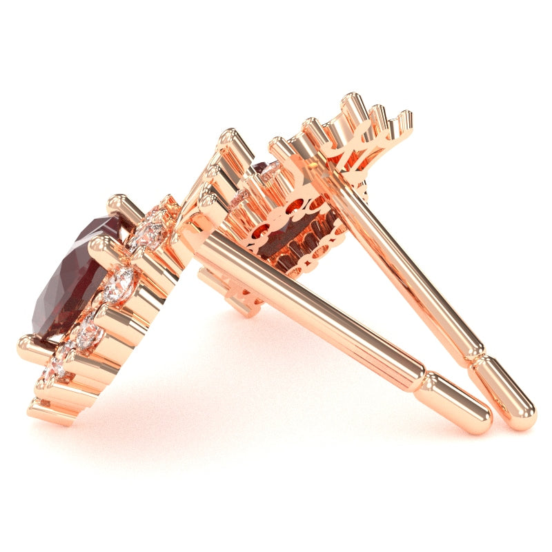 Ruby Diamond Claddagh motif Stud Earrings in 10k Rose Gold