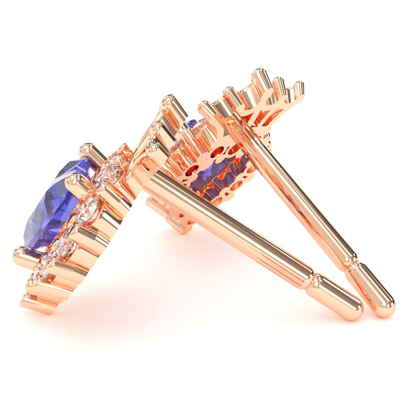 Tanzanite Diamond Claddagh motif Stud Earrings in 10k Rose Gold