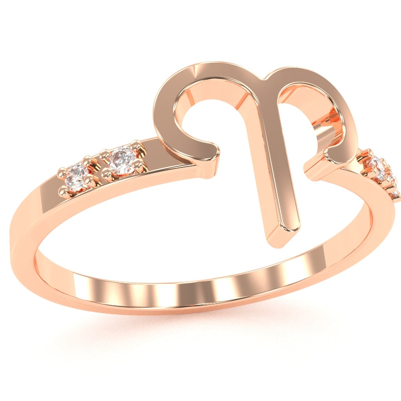 Aries Zodiac Sign Diamond Ring In Solid 14k Rose Gold