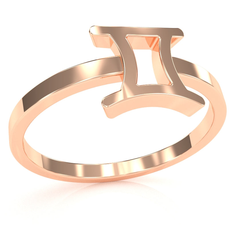 Gemini Zodiac Sign Ring In Solid 10k Rose Gold