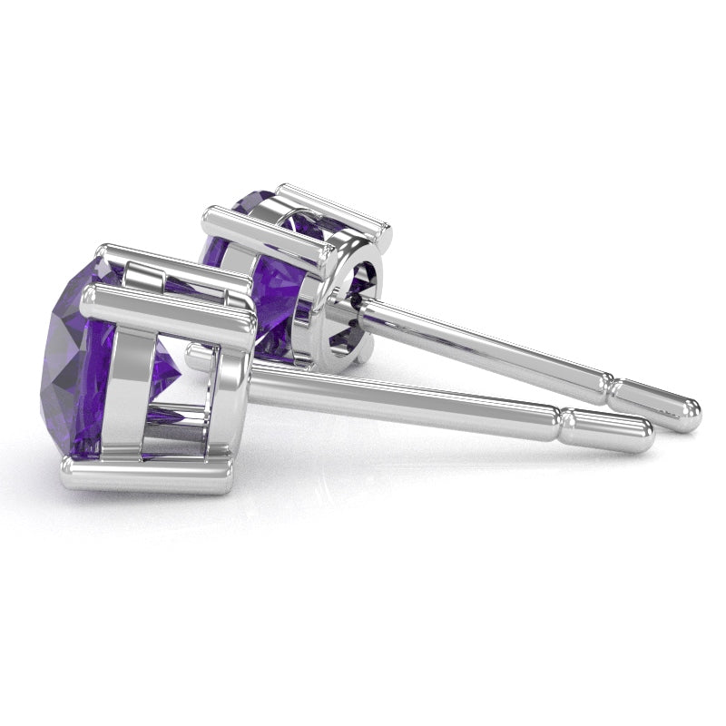 Amethyst 5mm Round Stud Earrings in 10k White Gold