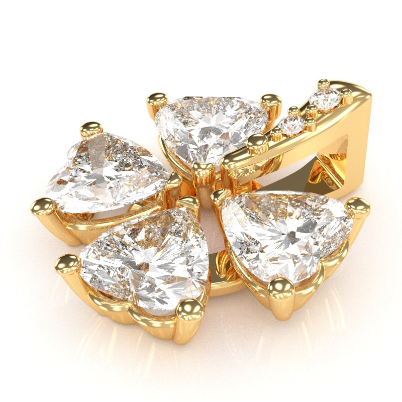 4 Leaf Clover Shamrock White Topaz Diamond Pendant In 14k Yellow Gold