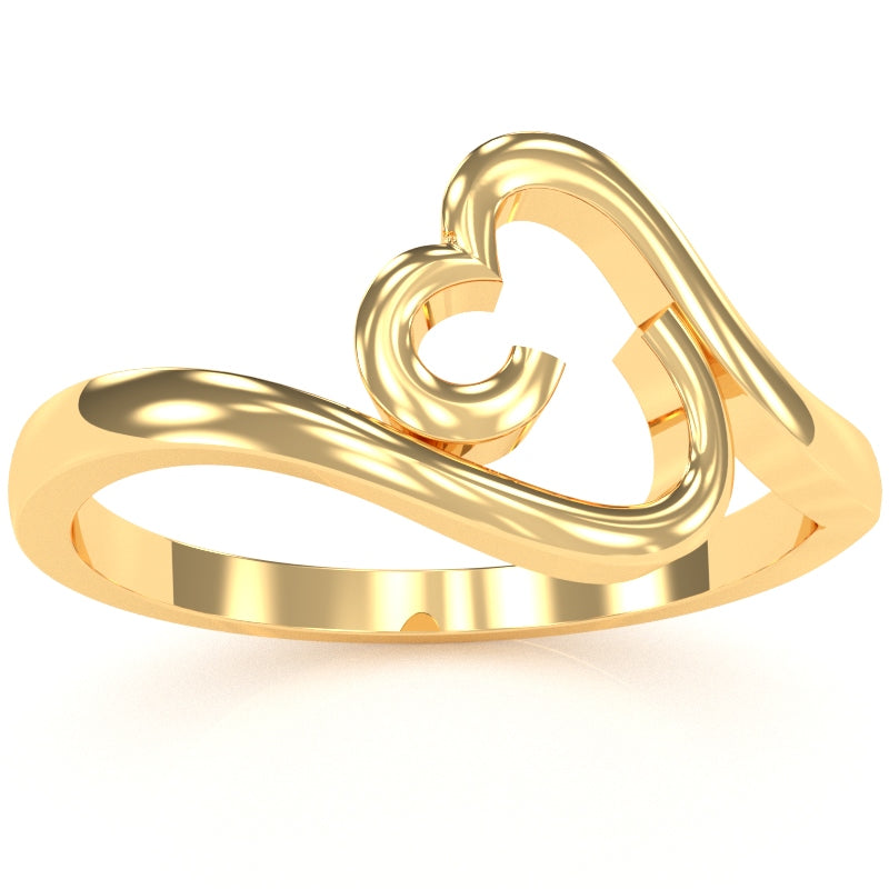 Curly Heart Love Ring In Solid 14k Yellow Gold