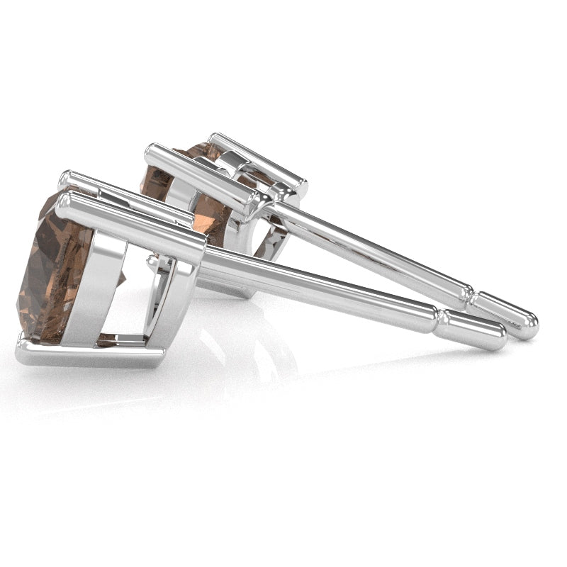 Smoky Quartz 5mm Heart Stud Earrings in 10k White Gold