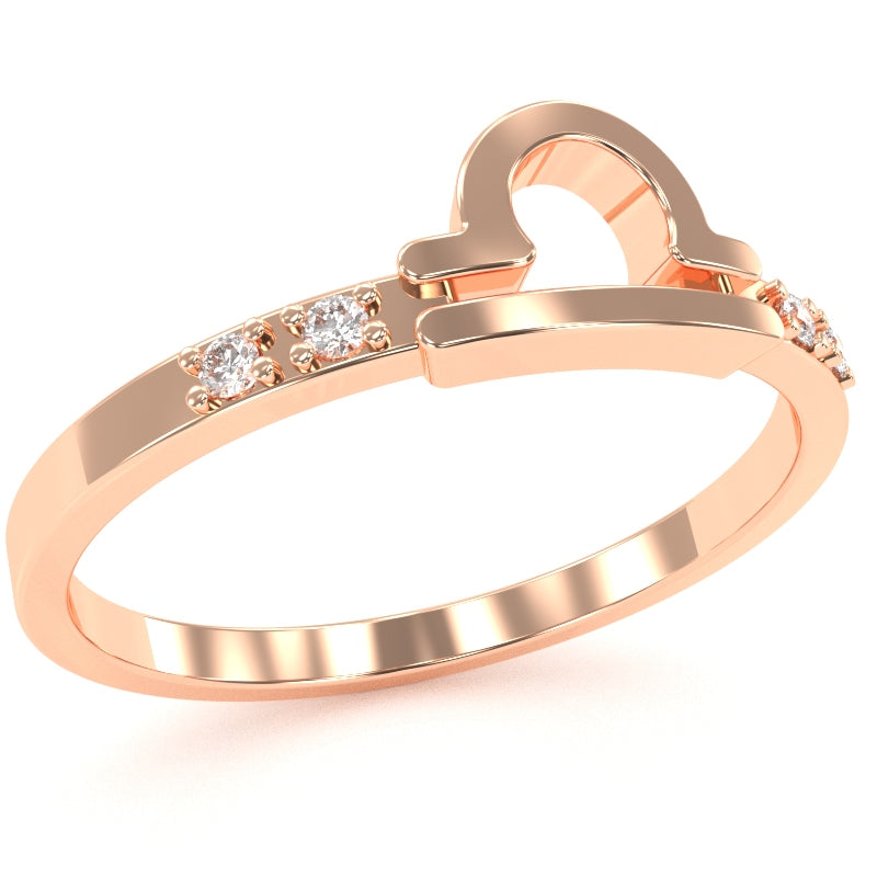 Libra Zodiac Sign Diamond Ring In Solid 14k Rose Gold