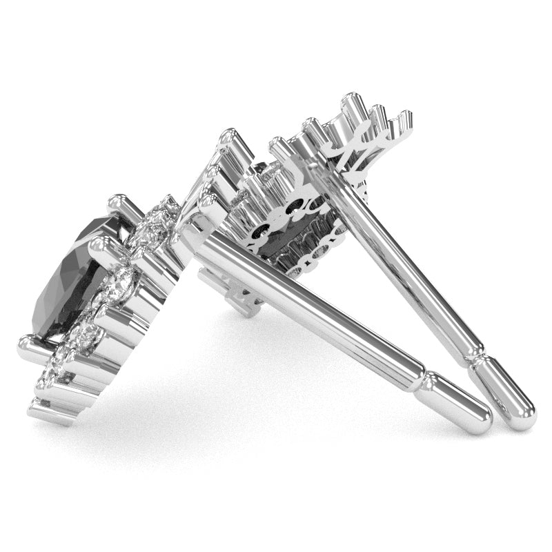 Black Onyx Diamond Claddagh motif Stud Earrings in 10k White Gold