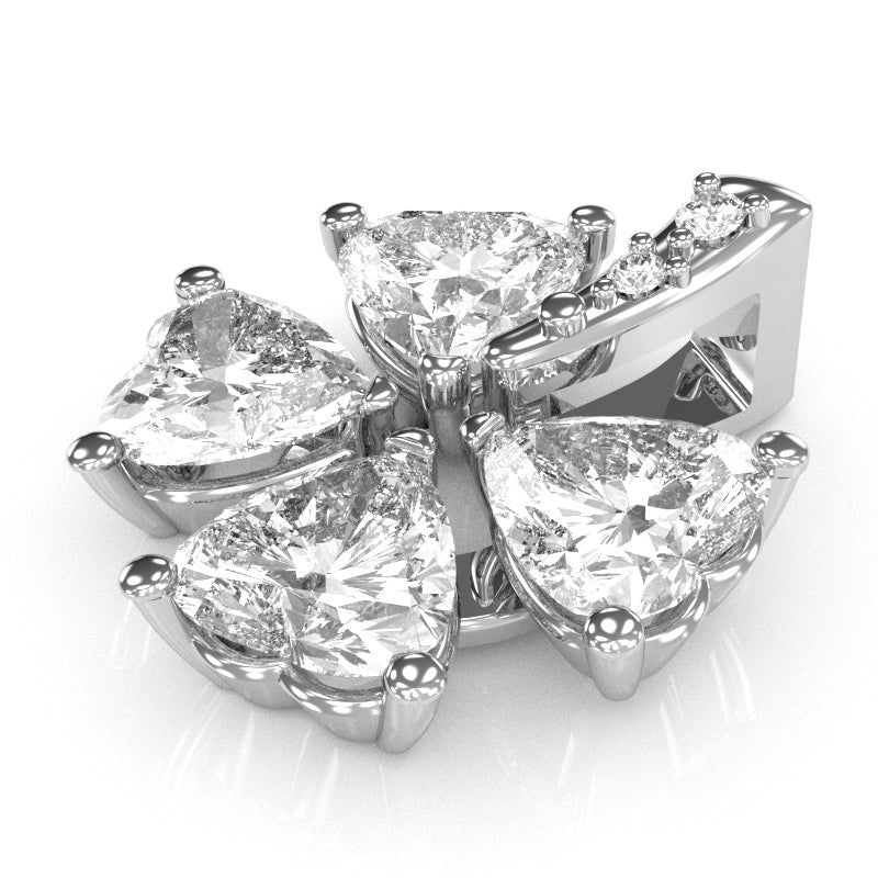 4 Leaf Clover Shamrock White Topaz Diamond Pendant In 14k White Gold