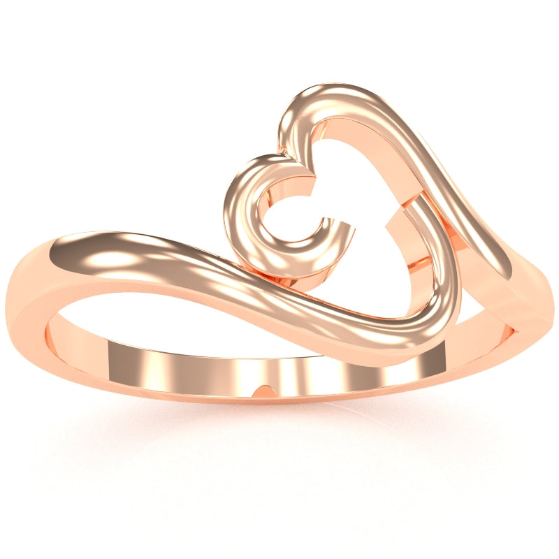 Curly Heart Love Ring In Solid 14k Rose Gold