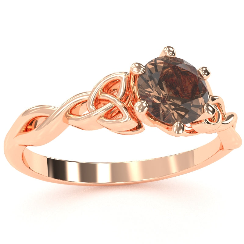 Celtic Trinity Knot Smoky Quartz Engagement Ring In 14k Rose Gold