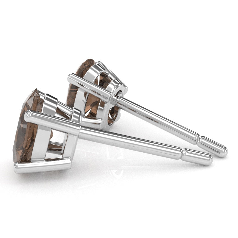 Smoky Quartz 8x6mm Oval Stud Earrings in 10k White Gold