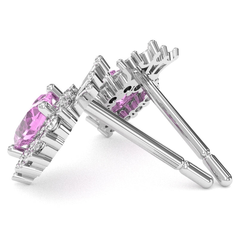 Lab-Created Pink Sapphire Diamond Claddagh motif Stud Earrings in 10k White Gold