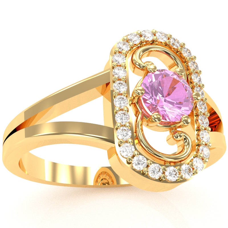 Split Band Lab-Created Pink Sapphire Diamond Cocktail Ring In 14k Yellow Gold