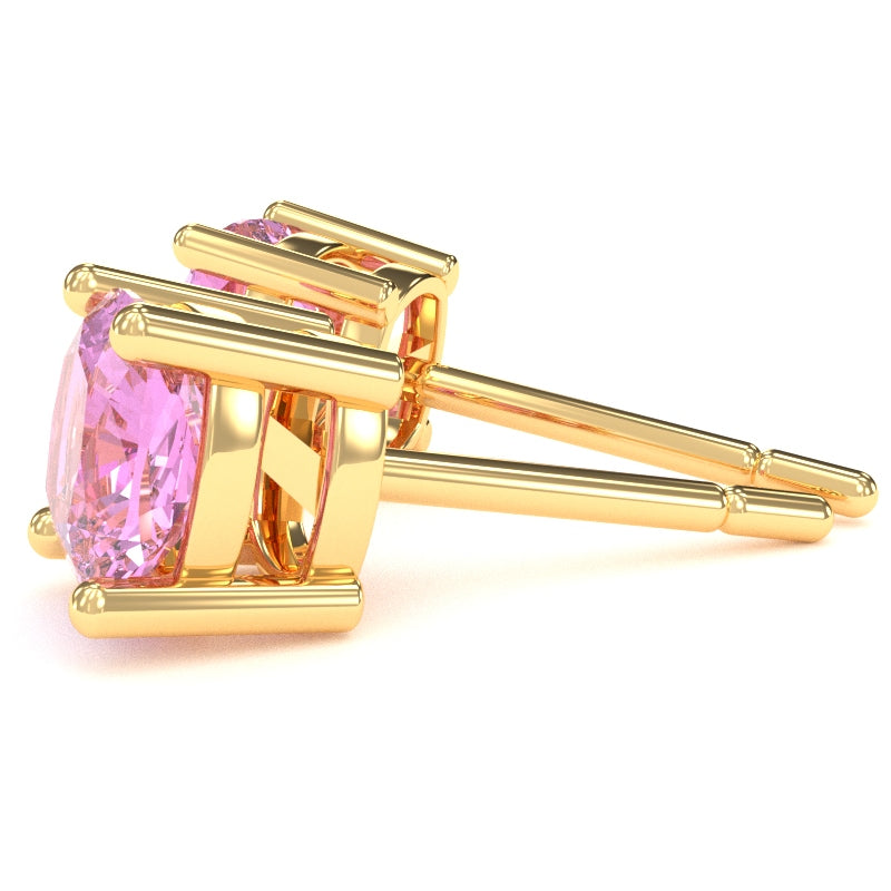 Lab-Created Pink Sapphire 5mm Cushion Stud Earrings in 10k Yellow Gold