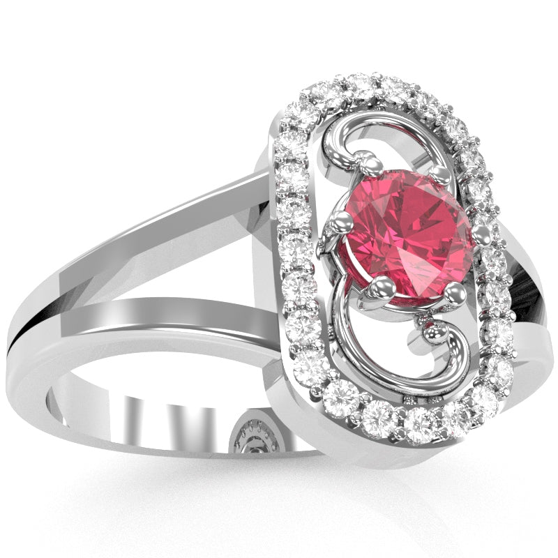 Split Band Pink Tourmaline Diamond Cocktail Ring In 14k White Gold