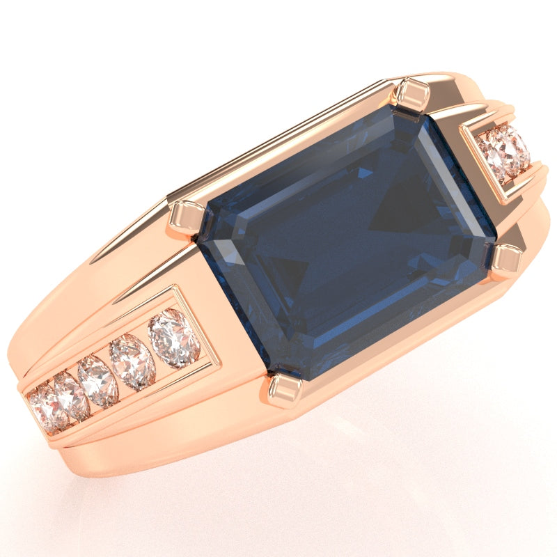 Men's Lab-Created Sapphire Diamond Channel Ring In Solid 14k Rose Gold