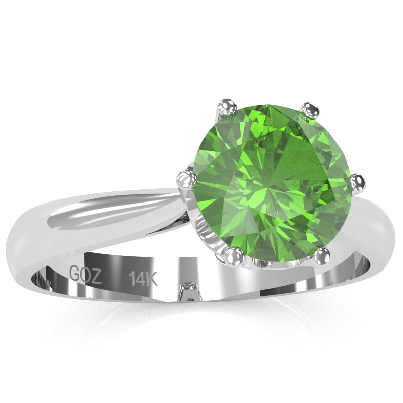 Crown Setting Peridot Engagement Ring In 14k White Gold