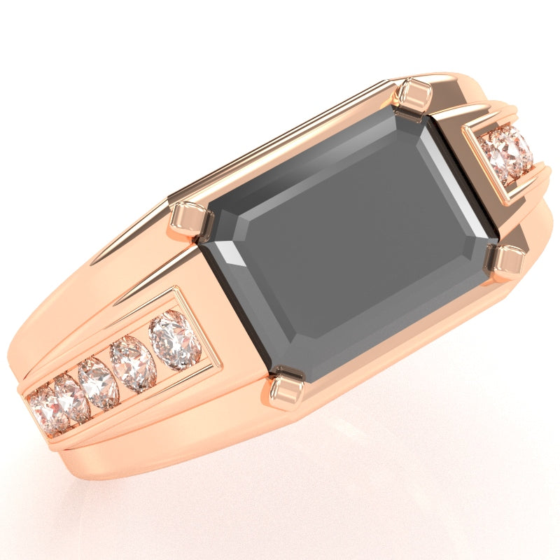 Men's Black Onyx Diamond Channel Ring In Solid 14k Rose Gold