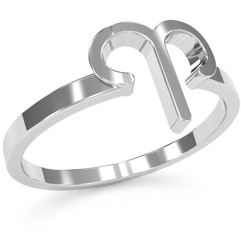 Aries Zodiac Sign Ring In Solid 14k White Gold