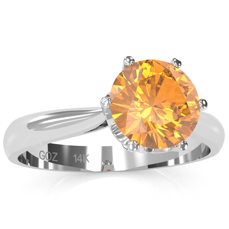 Crown Setting Citrine Engagement Ring In 14k White Gold