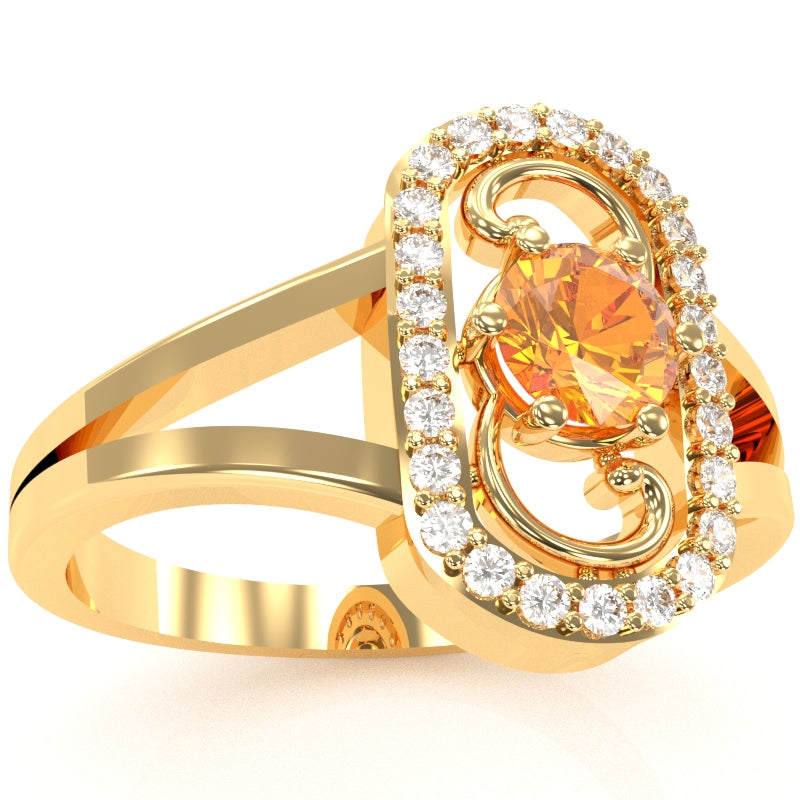 Split Band Citrine Diamond Cocktail Ring In 14k Yellow Gold