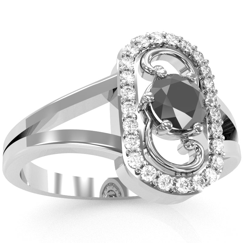 Split Band Black Onyx Diamond Cocktail Ring In 14k White Gold
