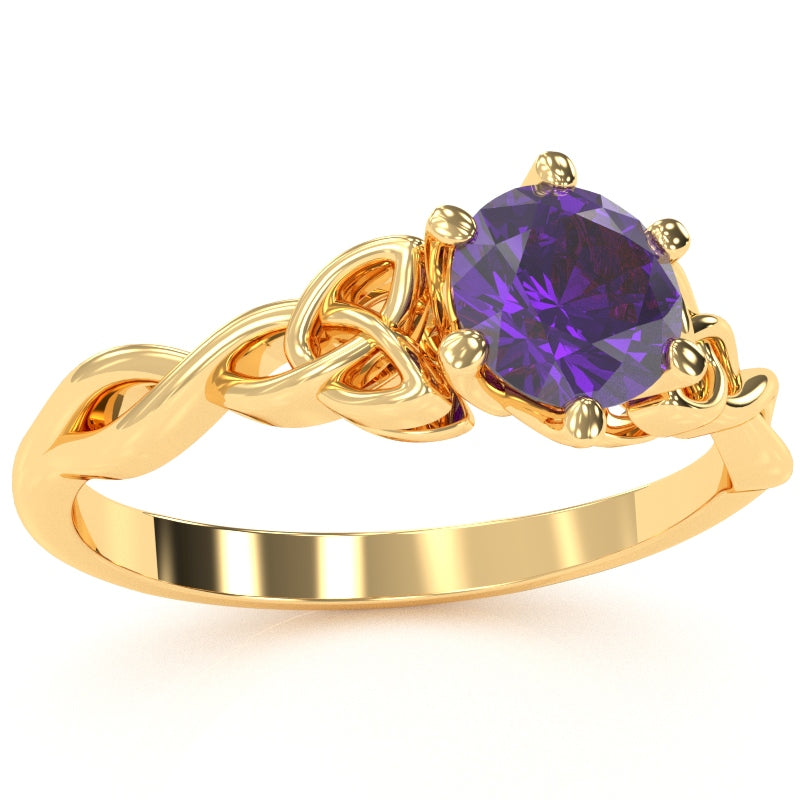 Celtic Trinity Knot Amethyst Engagement Ring In 14k Yellow Gold