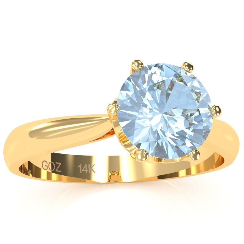 Crown Setting Aquamarine Engagement Ring In 14k Yellow Gold