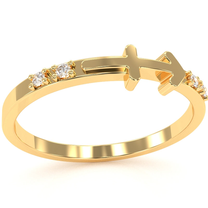 Sagittarius Zodiac Sign Diamond Ring In Solid 10k Yellow Gold