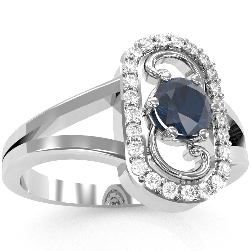 Split Band Lab-Created Sapphire Diamond Cocktail Ring In 14k White Gold