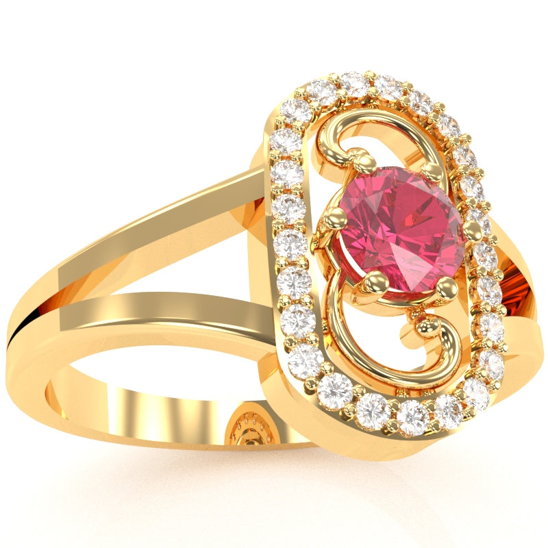 Split Band Pink Tourmaline Diamond Cocktail Ring In 14k Yellow Gold