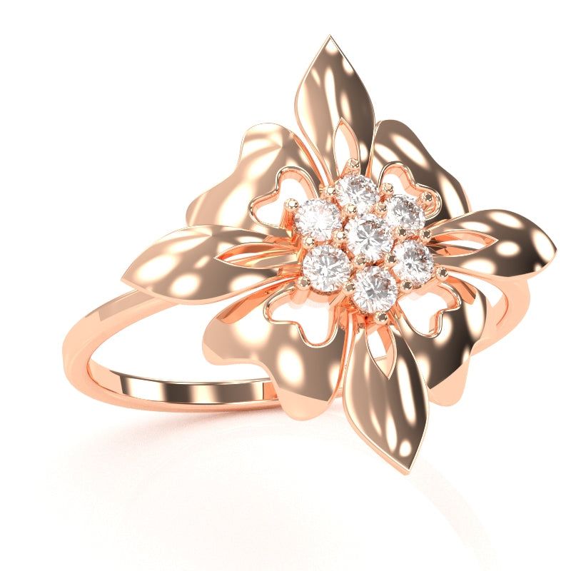 Classy Diamond Encrusted Cocktail Ring In 14k Rose Gold