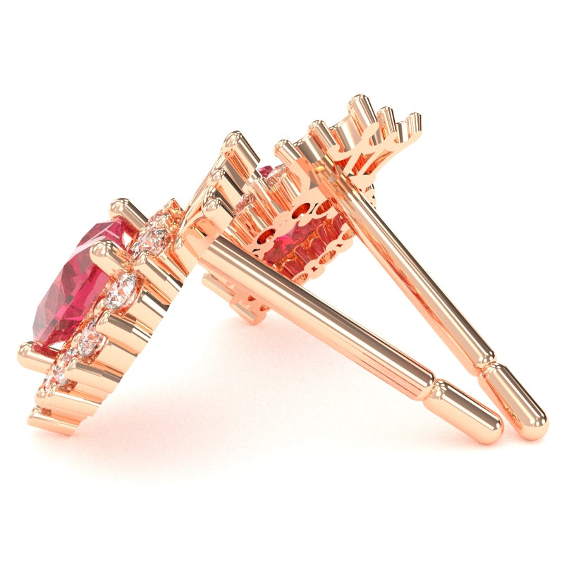 Pink Tourmaline Diamond Claddagh motif Stud Earrings in 10k Rose Gold