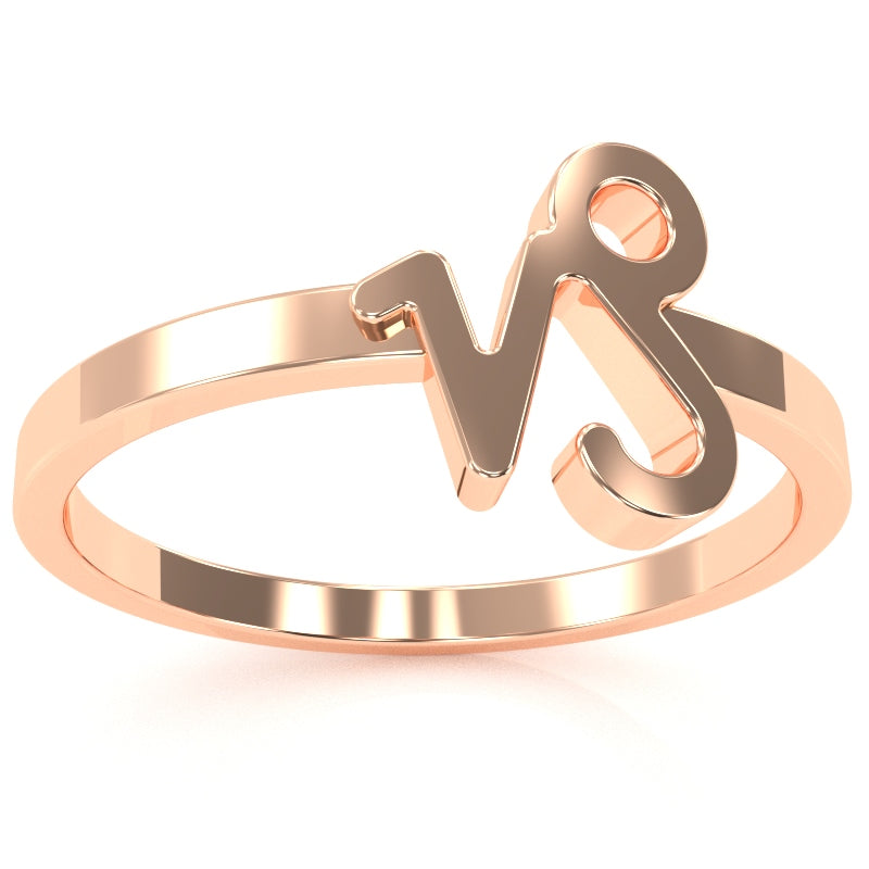 Capricorn Zodiac Sign Ring In Solid 14k Rose Gold