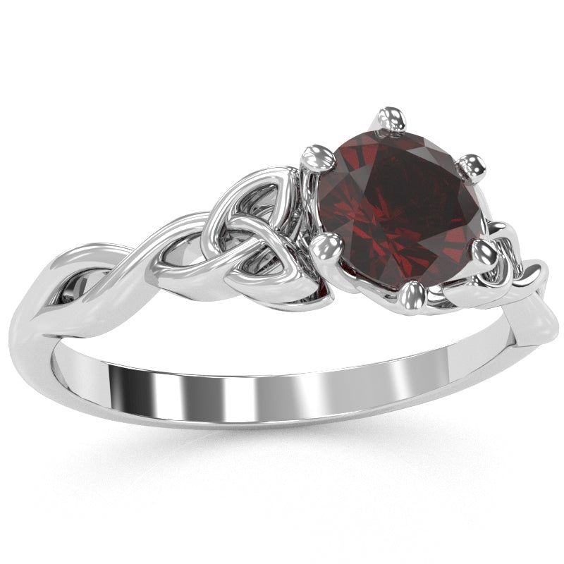 Celtic Trinity Knot Garnet Engagement Ring In 14k White Gold