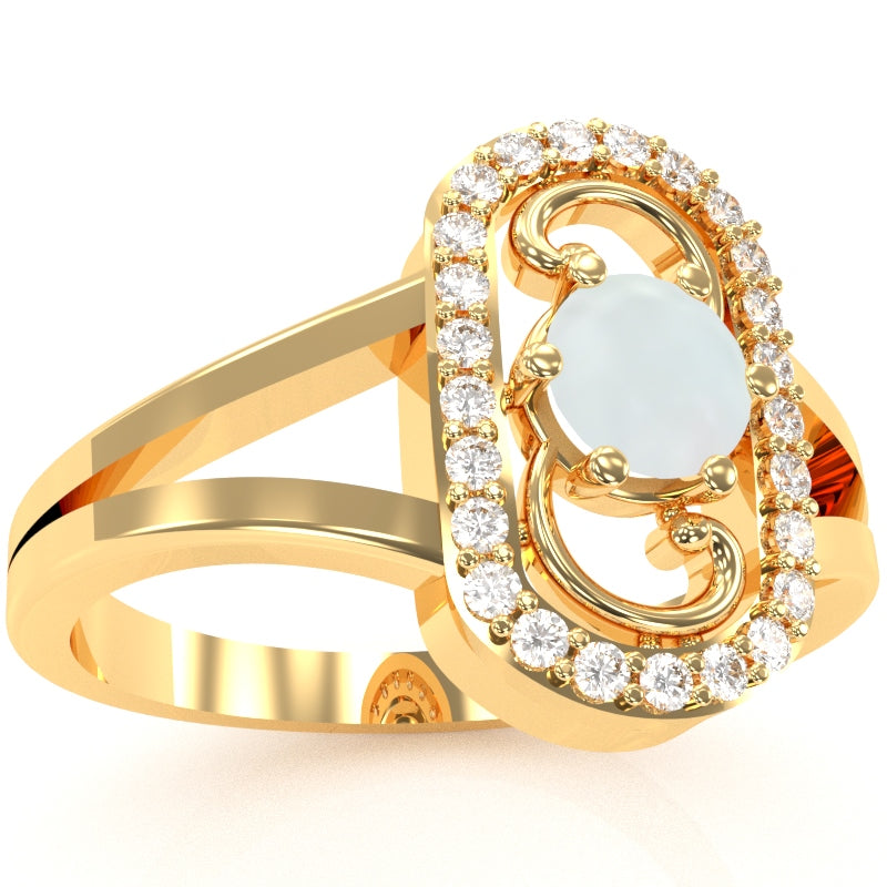 Split Band Opal Diamond Cocktail Ring In 14k Yellow Gold