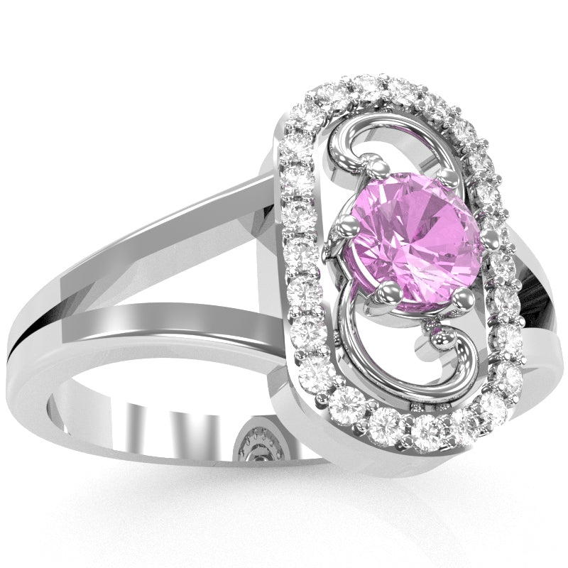 Split Band Lab-Created Pink Sapphire Diamond Cocktail Ring In 14k White Gold