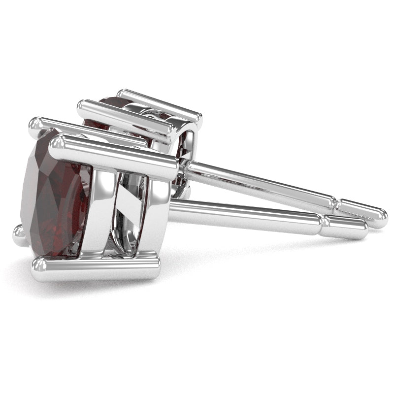 Garnet 5mm Cushion Stud Earrings in 10k White Gold