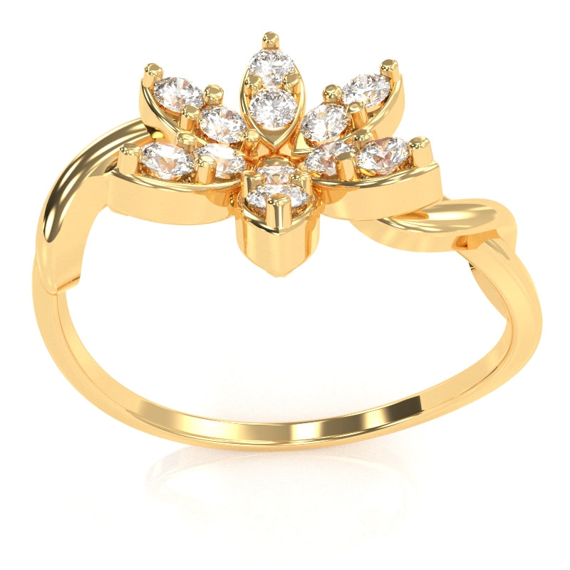 Twisted Vine Diamond Encrusted Flower Ring In 14k Yellow Gold