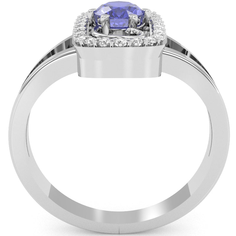 Split Band Tanzanite Diamond Cocktail Ring In 14k White Gold