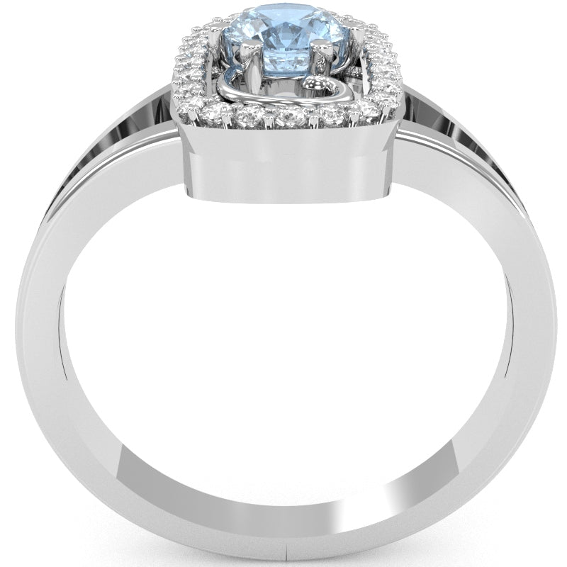 Split Band Aquamarine Diamond Cocktail Ring In 14k White Gold