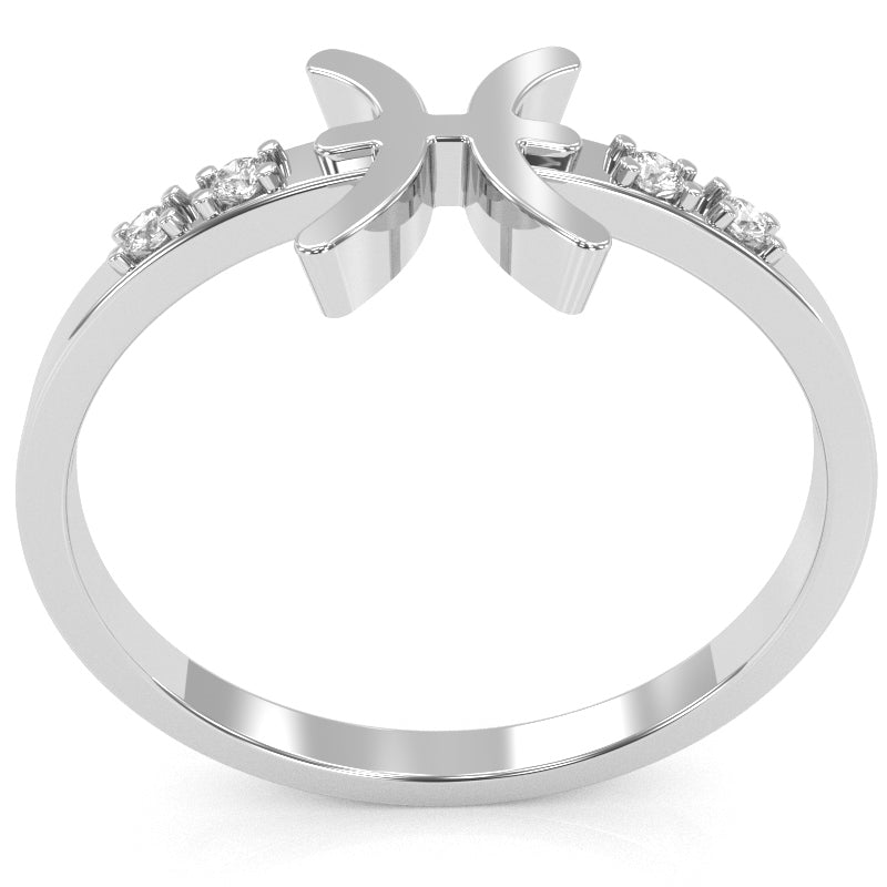 Pisces Zodiac Sign Diamond Ring In Solid 14k White Gold