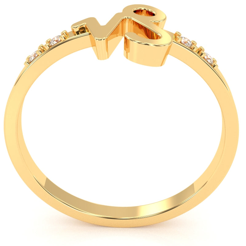 Capricorn Zodiac Sign Diamond Ring In Solid 14k Yellow Gold