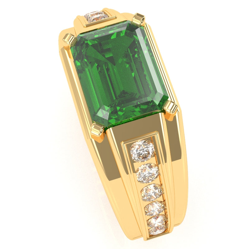 Men's Lab-Created Emerald Diamond Channel Ring In Solid 14k Yellow Gold