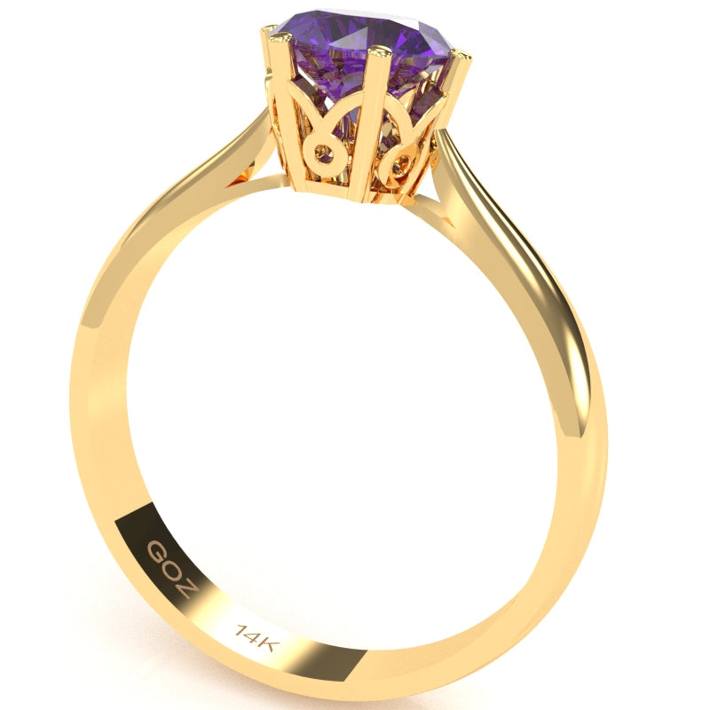 Crown Setting Amethyst Engagement Ring In 14k Yellow Gold